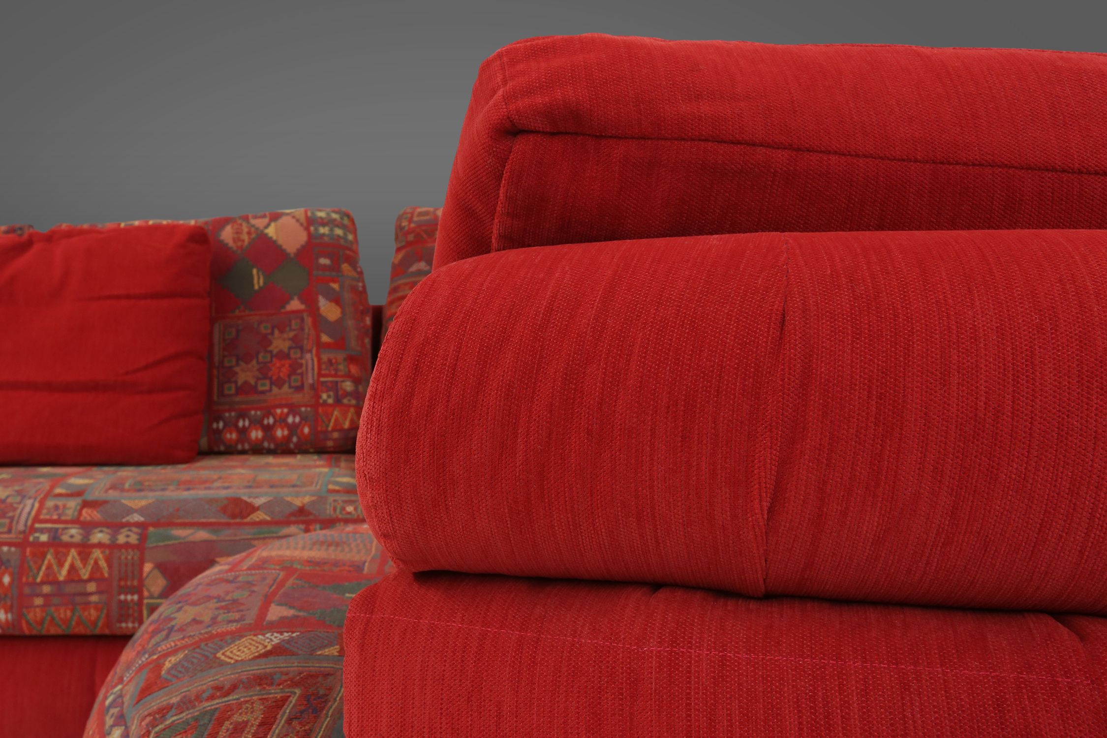 Modular Sofa in Red and Patterned Upholstery by Roche Bobois, France 1980sthumbnail